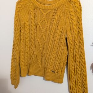 Abercrombie & Fitch Mustard Cable Knit Crewneck Sweater